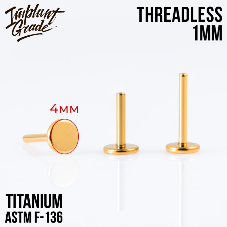 Ножка без резьбы Gold Implant Grade 1 мм титан+PVD, основа 4 мм Ножка без резьбы Gold Implant Grade 1 мм титан+PVD, основа 4 мм