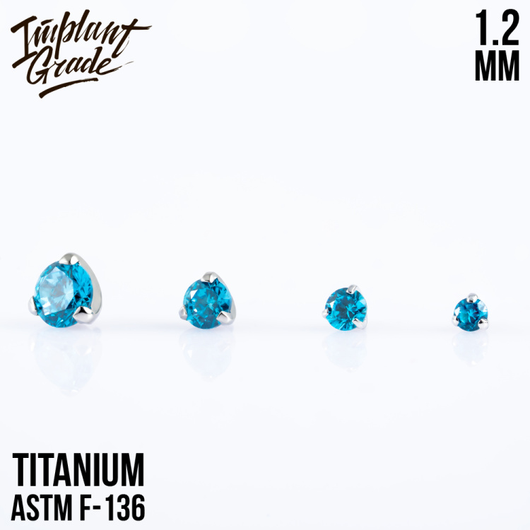 Накрутка Фианит Blue zircon Implant Grade 1.2 мм титан
