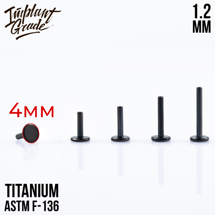 Ножка лабрета Black Implant Grade 1.2 мм титан+PVD, основа 4 мм Ножка лабрета Black Implant Grade 1.2 мм титан+PVD, основа 4 мм