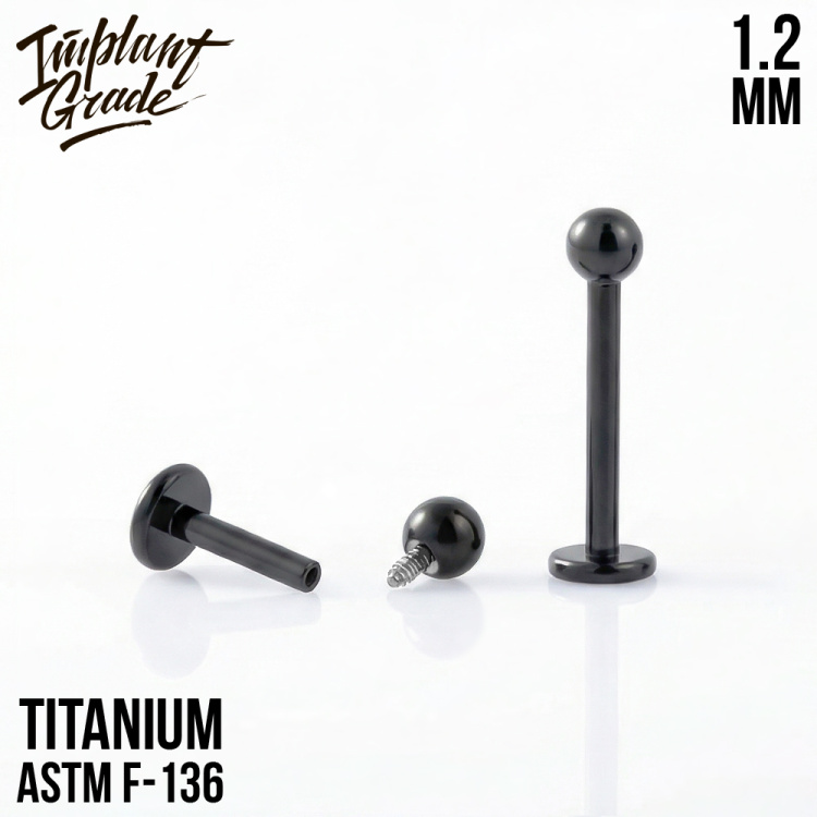 Лабрет Black Implant Grade 1.2 мм титан+PVD