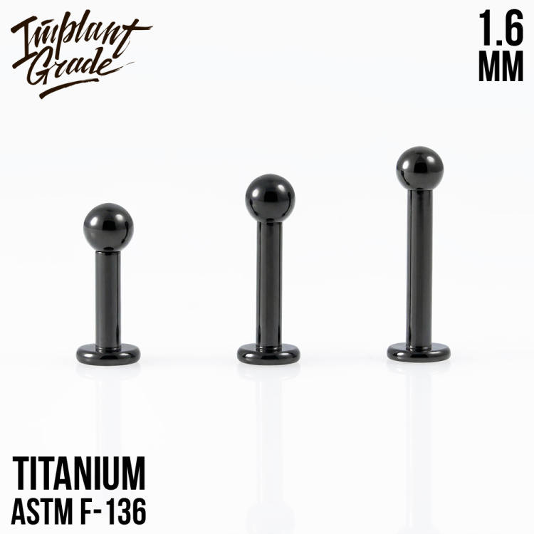 Лабрет Black Impalnt Grade  1.6 мм титан+PVD