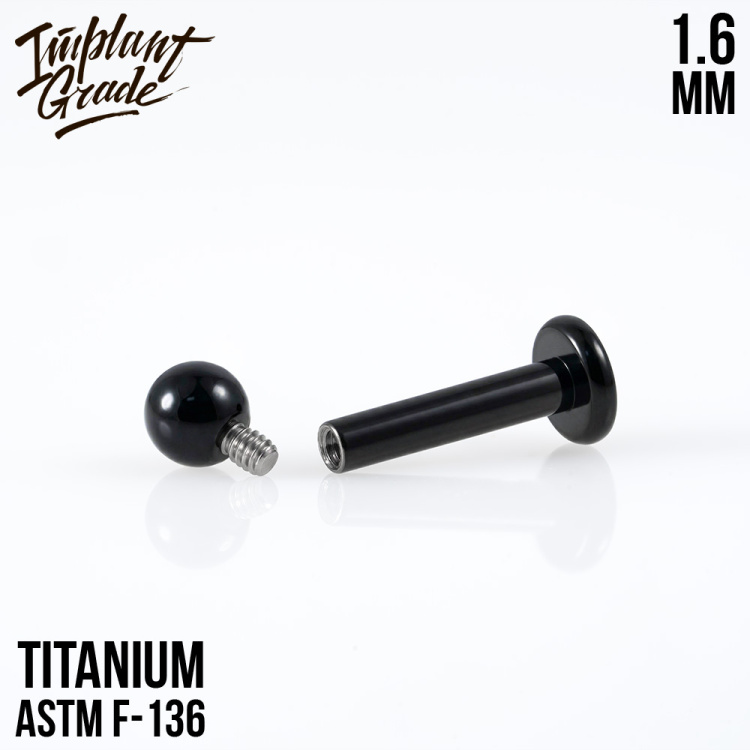 Лабрет Black Impalnt Grade  1.6 мм титан+PVD