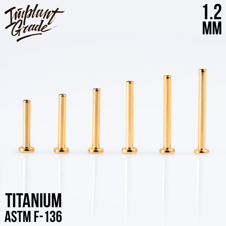 Ножка лабрета Gold mini Implant Grade 1.2 мм титан+PVD, основа 2.5 мм