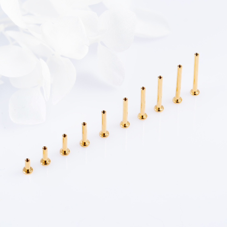 Ножка лабрета Gold mini Implant Grade 1.2 мм титан+PVD, основа 2.5 мм