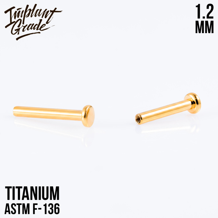 Ножка лабрета Gold mini Implant Grade 1.2 мм титан+PVD, основа 2.5 мм