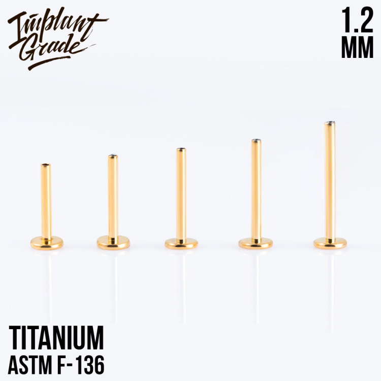 Ножка лабрета Gold Implant Grade 1.2 мм титан+PVD, основа 4 мм