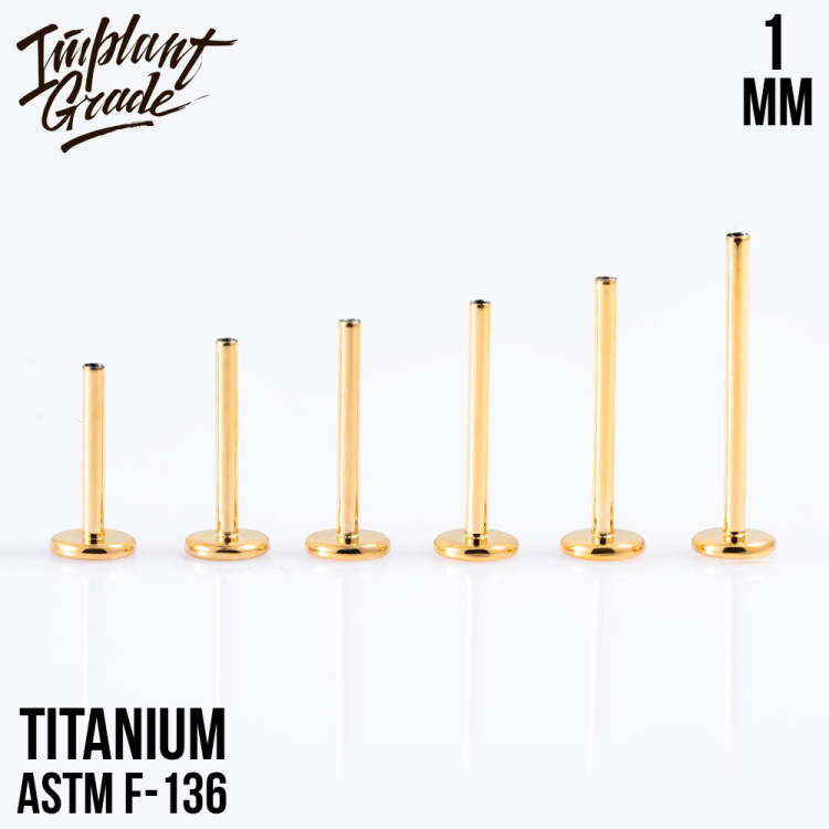 Ножка лабрета Gold Implant Grade 1 мм титан+PVD, основа 4 мм Ножка лабрета Gold Implant Grade 1 мм титан+PVD, основа 4 мм
