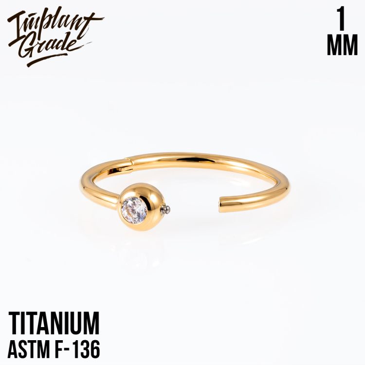 Кольцо-кликер с шаром фианит Implant Grade 1 мм титан