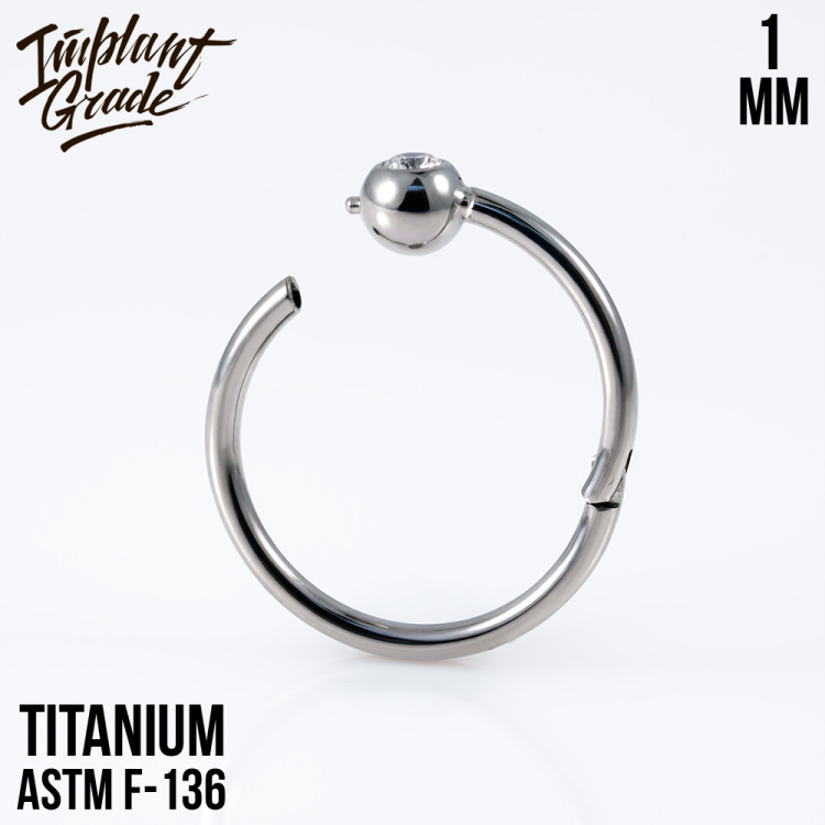 Кольцо-кликер с шаром фианит Implant Grade 1 мм титан